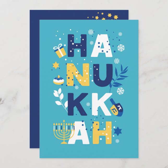 HANUKKAH  Chanukah Menorah Dreidel Greeting Card (Front/Back)