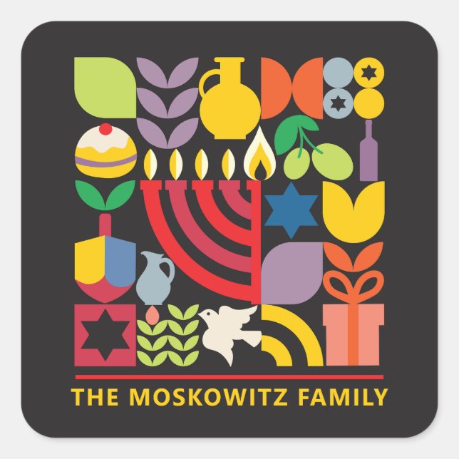 Hanukkah Chanukah Menorah Dreidel Jewish Symbols Square Sticker (Front)