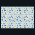 Hanukkah Chanukah Menorah Lights Stars Driedels Tissue Paper<br><div class="desc">A pattern of Jewish Hanukkah elements such as menorah candelabra,  Star of David,  Driedel and Yamaka or Kippah.  The background is a light blue watercolor wash.  You can change the size of the pattern to make it larger or smaller by clicking on Customise It.</div>