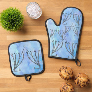 Hanukkah Chanukah Menorah Oven Mitt & Pot Holder Set