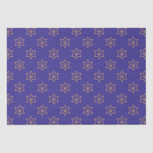Hanukkah Chanukah Star of David Menorah Gold Blue Tissue Paper (Front)