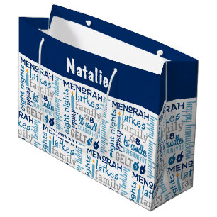 Hanukkah Chanukah Word Art Personalised Name Large Gift Bag