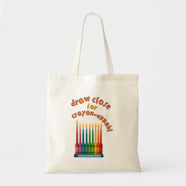 Hanukkah Chanukkah Crayon-ukkah Funny Menorah Gift Tote Bag (Front)