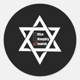Hanukkah Christmas Star Of David Nice Naughty Jewi Classic Round Sticker