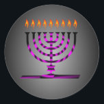 Hanukkah Classic Round Sticker<br><div class="desc">Hanukkah menorah (traditional candelabra) and burning candles illustration</div>