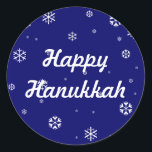 Hanukkah Classic Round Sticker<br><div class="desc">White snowflakes that you can change the text and background colour of. What it reads and more. For the holidays or the winter season.</div>