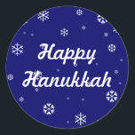 Hanukkah Classic Round Sticker<br><div class="desc">White snowflakes that you can change the text and background colour of. What it reads and more. For the holidays or the winter season.</div>