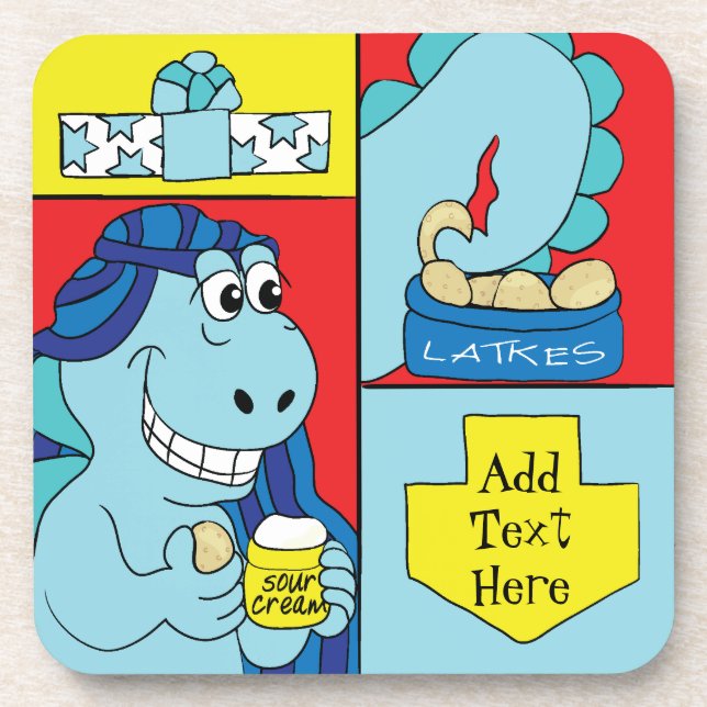 Hanukkah Coaster Personalise DinoLatke Eater (Front)