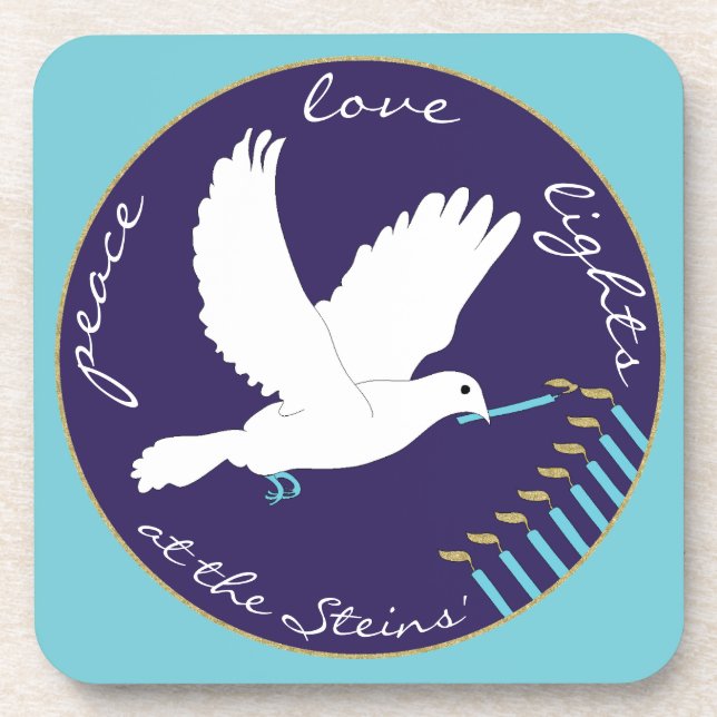 Hanukkah Coaster Personalise Dove Lighting Candles (Front)