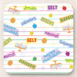 Hanukkah Coasters Chanukah Party<br><div class="desc">"Hanukkah Party" Coasters Thanks for stopping and shopping by. Much appreciated. Happy Chanukah/Hanukkah! Style: Hard Plastic coasters with cork back - set of 6 Decorate your home with custom coasters! Made with high-gloss plastic and a non-skid cork backing, these coasters display your photos and designs with vivid and sharp colours....</div>