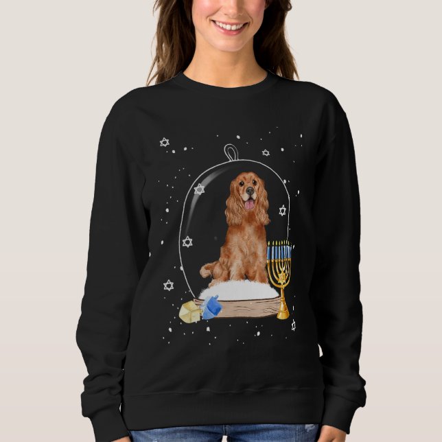 Hanukkah Cocker Spaniel. Dog Snow Globe Pajama Sweatshirt (Front)