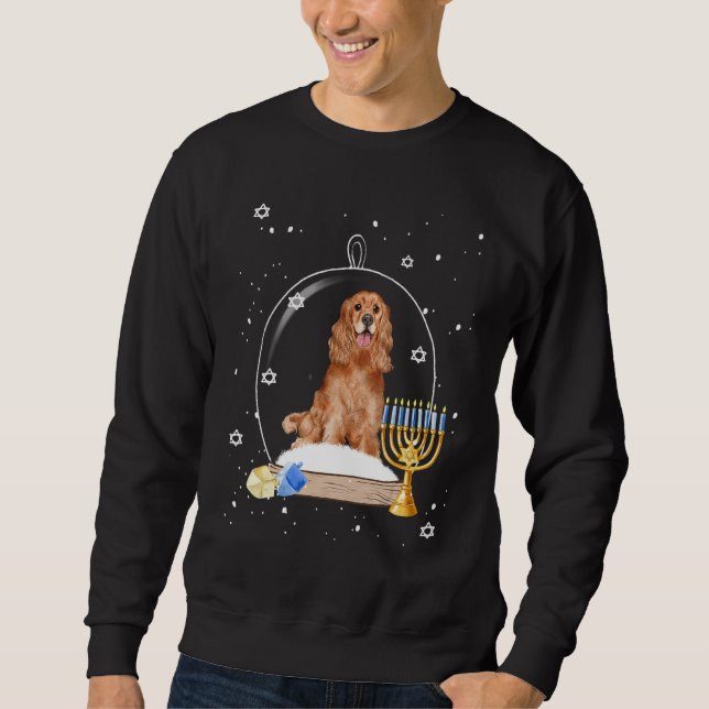 Hanukkah Cocker Spaniel. Dog Snow Globe Pajama Sweatshirt (Front)