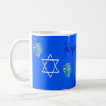 Hanukkah Coffee Mug<br><div class="desc">This mug has a Hanukkah design of dreidel,  Star of David,  and “Happy Hanukkah” on a blue background. Great for the season.</div>