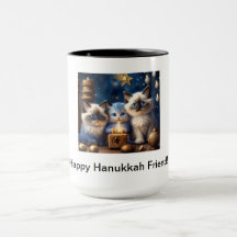 Hanukkah Coffee Mug with Ragdoll Cats