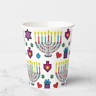 Hanukkah Colorful Menorahs  8 oz. Paper Cups
