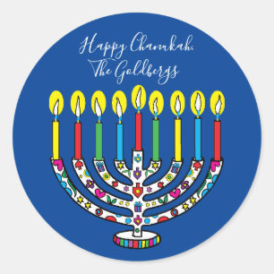 Hanukkah Colourful Menorah Hanukiah Classic Round Sticker