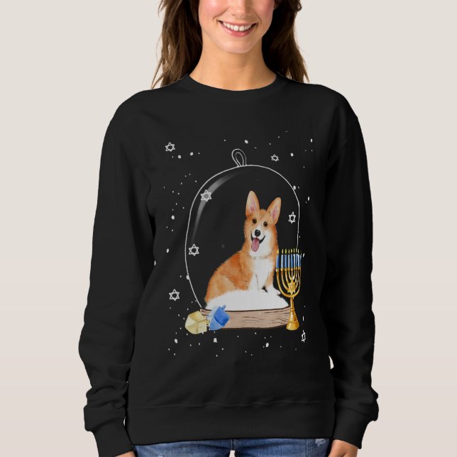 Hanukkah Corgi Dog Snow Globe Pajama Sweatshirt (Front)