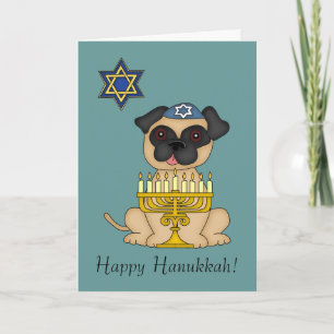 Hanukkah-Cute Jewish Pug Dog Holiday Card