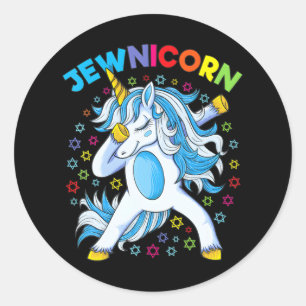 Hanukkah Cute Jewish Unicorn Girl Dabbing Classic Round Sticker