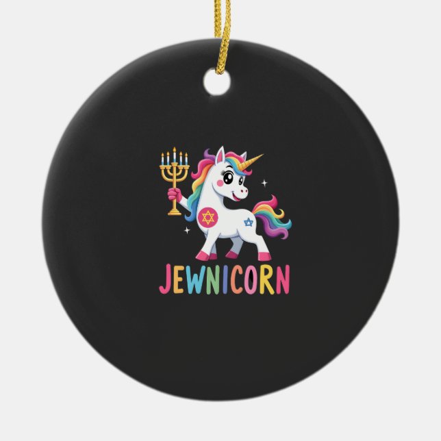 Hanukkah Dabbing Unicorn Jewnicorn Chanukah Jewish Ceramic Tree Decoration (Front)