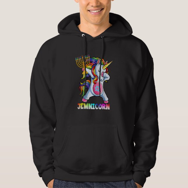 Hanukkah Dabbing Unicorn Jewnicorn Chanukah Jewish Hoodie (Front)