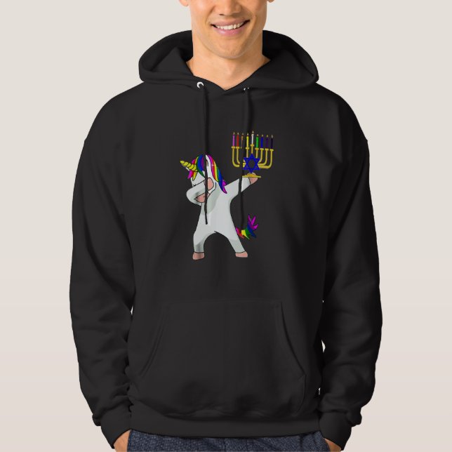 Hanukkah Dabbing Unicorn Jewnicorn Chanukah Jewish Hoodie (Front)
