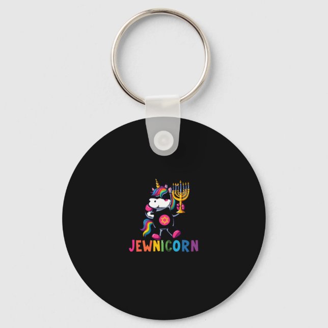Hanukkah Dabbing Unicorn Jewnicorn Chanukah Jewish Key Ring (Front)