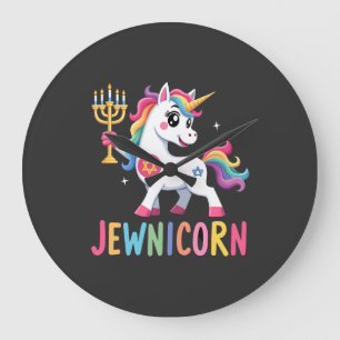 Hanukkah Dabbing Unicorn Jewnicorn Chanukah Jewish Large Clock