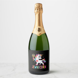 Hanukkah Dabbing Unicorn Jewnicorn Chanukah Jewish Sparkling Wine Label