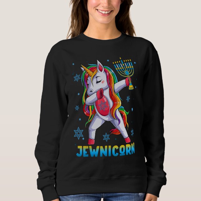 Hanukkah Dabbing Unicorn Jewnicorn Chanukah Jewish Sweatshirt (Front)