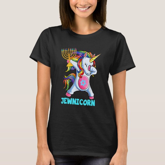 Hanukkah Dabbing Unicorn Jewnicorn Chanukah Jewish T-Shirt (Front)