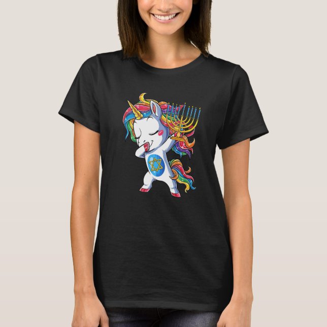 Hanukkah Dabbing Unicorn Jewnicorn Chanukah Jewish T-Shirt (Front)