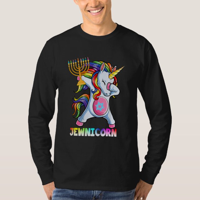 Hanukkah Dabbing Unicorn Jewnicorn Chanukah Jewish T-Shirt (Front)