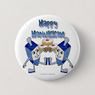 Hanukkah Dancing Dreidels and Jelly Doughnuts 6 Cm Round Badge