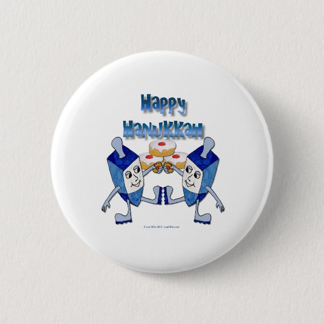 Hanukkah Dancing Dreidels and Jelly Doughnuts 6 Cm Round Badge (Front)