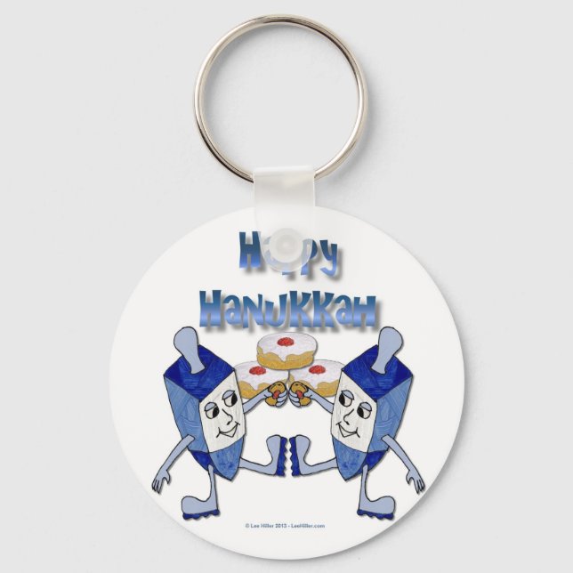 Hanukkah Dancing Dreidels and Jelly Doughnuts Key Ring (Front)