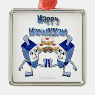 Hanukkah Dancing Dreidels and Jelly Doughnuts Metal Tree Decoration