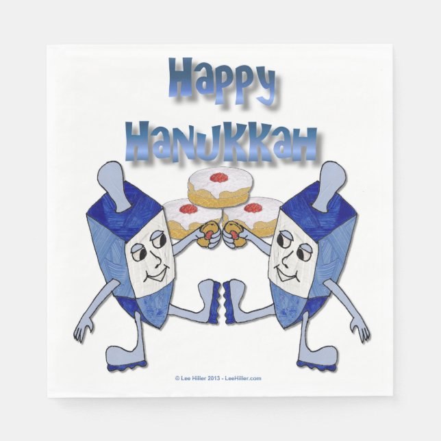 Hanukkah Dancing Dreidels and Jelly Doughnuts Napkin (Front)