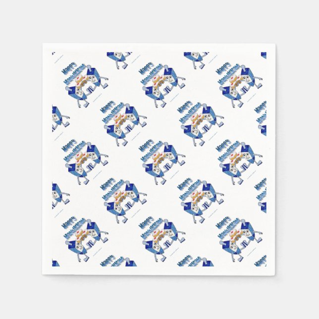 Hanukkah Dancing Dreidels and Jelly Doughnuts Napkin (Front)