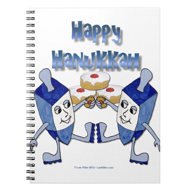 Hanukkah Dancing Dreidels and Jelly Doughnuts Spiral Notebook (Front)
