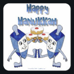 Hanukkah Dancing Dreidels and Jelly Doughnuts Square Sticker<br><div class="desc">You are viewing The Lee Hiller Designs Collection of Home and Office Decor,  Apparel,  Gifts and Collectibles. The Designs include Lee Hiller Photography and Mixed Media Digital Art Collection. You can view her Nature photography at http://HikeOurPlanet.com/ and follow her hiking blog within Hot Springs National Park.</div>