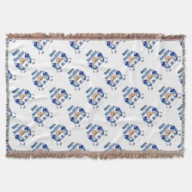 Hanukkah Dancing Dreidels and Jelly Doughnuts Throw Blanket (Front)