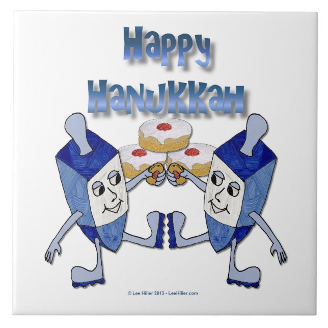 Hanukkah Dancing Dreidels and Jelly Doughnuts Tile (Front)