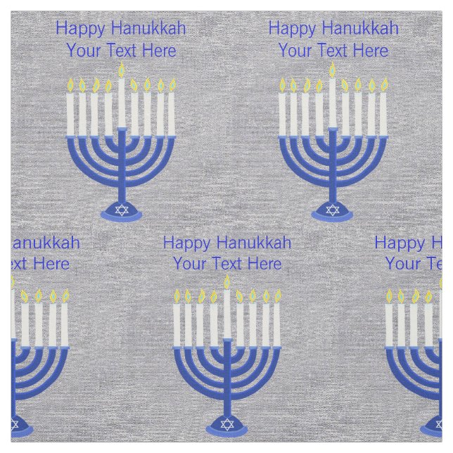 Hanukkah Dark Blue Menorah Faux Silver Crafts Fabric (Swatch)