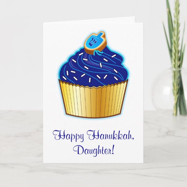 Hanukkah Daughter: Cupcake and Dreidel Cookie Holiday Card (Front)
