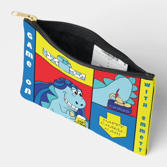 Hanukkah Dino Latker Eat Dreidel Game Accessory Pouch (Open)