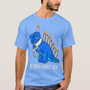 Hanukkah Dinosaur Menorasaurus Blue TRe Chanukah B T-Shirt