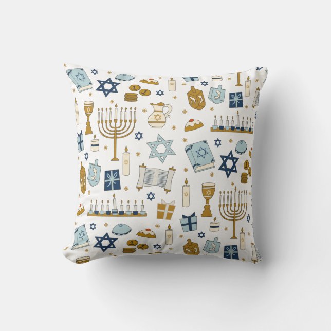 Hanukkah Doodles cute illustrated Throw Pillow (Front)