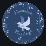 Hanukkah Dove Blessings Stickers<br><div class="desc">Beautiful Blues in this Hanukkah Dove Blessings Designed Round Sticker! Measuring 1.5 inches/20 per sheet these are also available in 1.5 inch squares! Perfect for mailings,  party favours & more!</div>