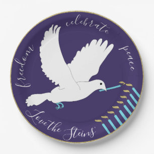 Hanukkah Dove Design Paper Plate